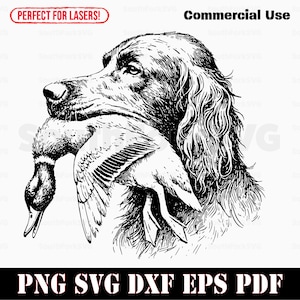 Setter Bird Dog com Pato svg png dxf eps pdf | arquivo gráfico vetorial laser engrave clip art | download instantâneo uso comercial