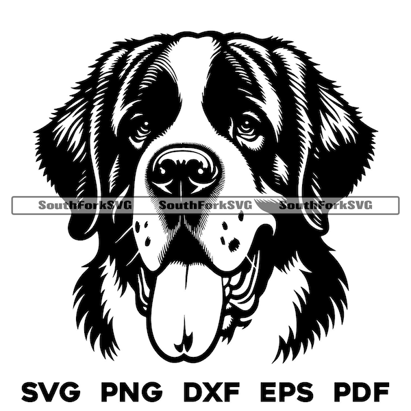 Saint Bernard Dog Head Design | svg png dxf eps pdf | vector graphic cut file laser clip art | instant digital download commercial use