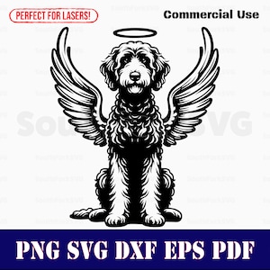 Labradoodle chien ailes d'ange & Halo svg png dxf eps pdf | graphique vectoriel découpé fichier laser clip art | Téléchargement numérique instantané, utilisation commerciale