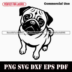 Mopshond bedelen svg png dxf eps pdf | vectorafbeelding stencil gesneden bestand laser clip art print instant digitale download commercieel gebruik