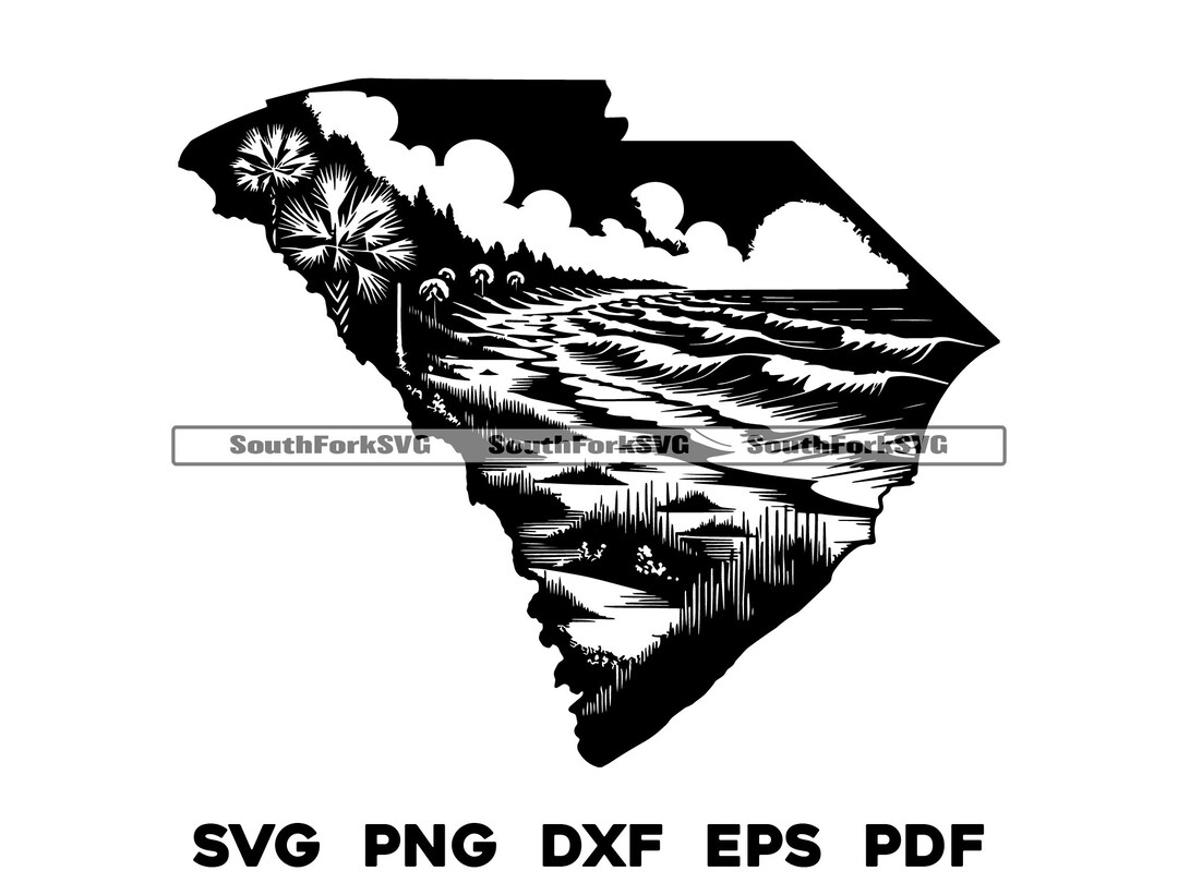 Sc Line Drawings South Carolina State Outline With Landscape Design | Svg Png Dxf Eps ...