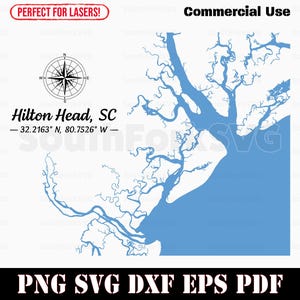 Hilton Head Island Caroline du Sud océan voies navigables carte forme Silhouette contour svg png dxf pdf eps vecteur graphique découper graver au laser