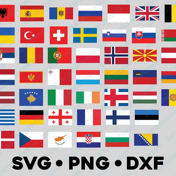 Complete All 47 European National Country Flags Mega Bundle svg png dxf vector graphic design digital file United Nations world travel flags