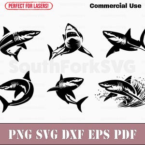 Great White Shark Bundle svg png dxf eps pdf | vector graphic cut laser engrave files clip art | instant digital download commercial use