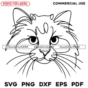 Dessin au trait minimaliste chat Ragdoll | svg png dxf eps pdf | graphique vectoriel découpé fichier laser clip art | Téléchargement numérique instantané, utilisation commerciale