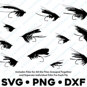 Dry Fly Fishing Silhouette Bundle SVG PNG DXF transparent graphic design silhouette file fly fishing dry flies clip art commercial use
