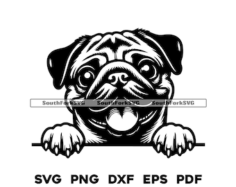 Peeking Pug Dog  svg png dxf eps pdf | vector graphic cut file laser clip art | instant digital download commercial use