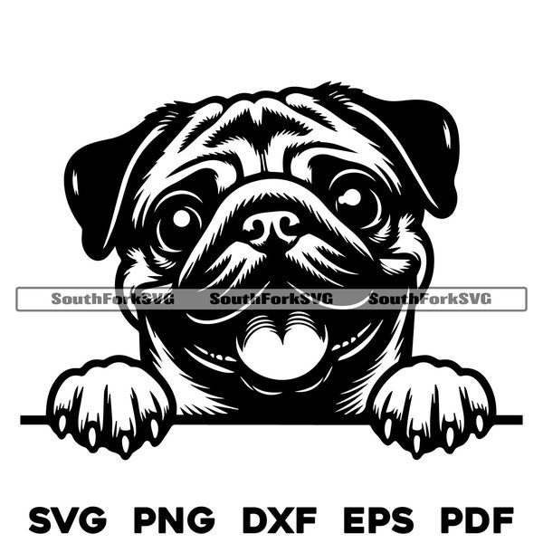 Gluren Pug Dog SVG PNG DXF EPS PDF | vectorafbeelding gesneden bestand laser illustraties | instant digitale download commercieel gebruik