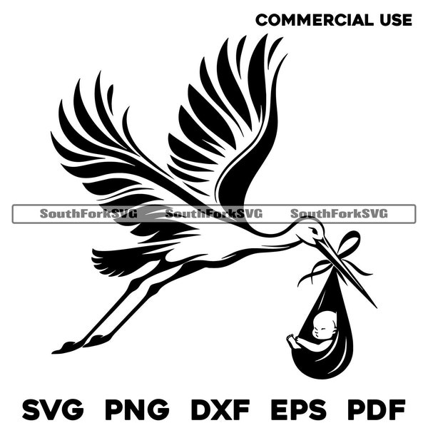 Stork with Baby svg png dxf eps pdf | vector graphic cut file laser clip art | instant digital download commercial use