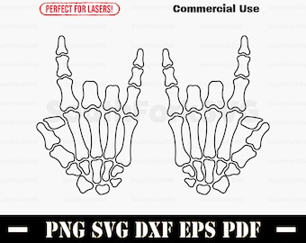 Rock On Skeleton Hands Outlines svg png dxf eps pdf | vector graphic design cut print laser engrave files | digital download commercial use