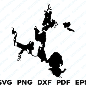 Lake James Chain Indiana Mapa Forma Contorno Silueta svg png dxf pdf eps vector diseño gráfico corte grabado archivo láser imagen lago con botes