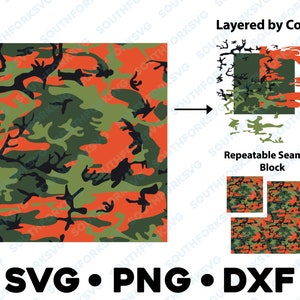 Hunter Blaze Orange Camo Tarnmuster Camoflage Nahtloses wiederholbares Muster SVG PNG DXF Vektorgrafik Militär svg, Armee svg, Jagd svg