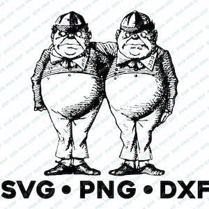 Tweedledum en Tweedledee Alice in Wonderland SVG PNG DXF cameo grafische sublimatie vector illustratie afbeelding cartoon ambachtelijke dagboek