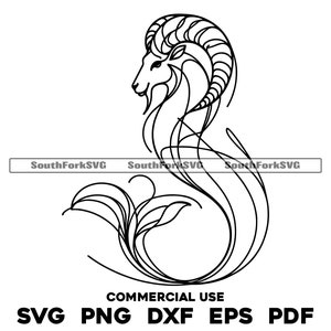 Capricorn Zodiac Sign Line Art svg png dxf pdf eps | vector graphic design cut print dye sub laser engrave digital file commercial use