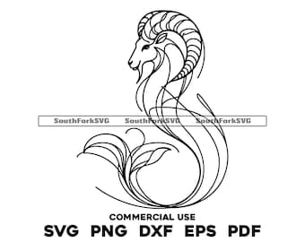 Capricorn Zodiac Sign Line Art svg png dxf pdf eps | vector graphic design cut print dye sub laser engrave digital file commercial use