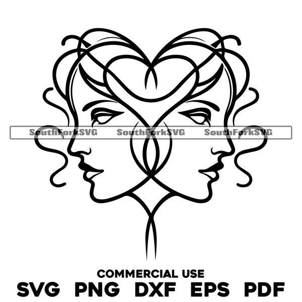 Gemini Twins Line Art svg png dxf pdf eps | vector graphic design cut print dye sub laser engrave digital files commerial use