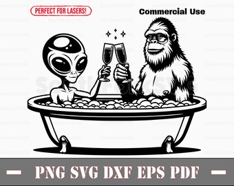 Bigfoot & Alien Hot Tub svg png dxf pdf eps | vector graphic design cut print dye sub laser engrave digital files commerial use
