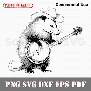 Gambá Jogando Banjo svg png dxf eps pdf | gravação a laser corte arquivos de impressão gráfico vetorial | download instantâneo para uso comercial