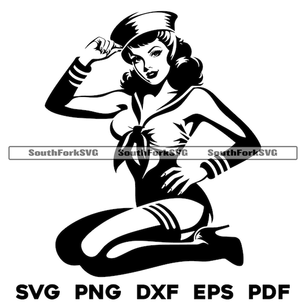 Pinup Girl Sailor svg png dxf eps pdf Files | Cut Print Laser Engraving CNC Dye Sub Vinyl | Instant Download Commercial Use