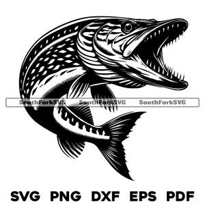 Northern Pike Jumping svg png dxf eps pdf | design gráfico vetorial transparente corte impressão sublimação de tinta gravação a laser arquivos uso comercial