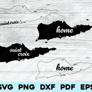 Saint Croix Isole Vergini Americane Outline + Silhouette Script Bundle / svg png dxf eps pdf / grafica vettoriale design taglio stampa dye sub laser cnc