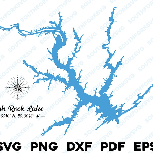 High Rock Lake North Carolina Map Shape Silhouette svg png dxf pdf eps vector graphic design cut engraving laser file image  boat lake