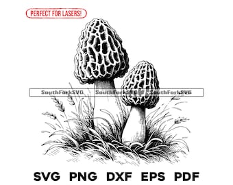 Morel Mushrooms Laser Engrave Files svg png dxf eps pdf | vector graphic design cut print dye sub cnc digital file commercial use