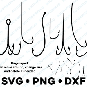 Fishing Hook Bundle SVG PNG DXF vector graphic design transparent silhouette cut file hunting fish fisherman lure bait fly tackle hook