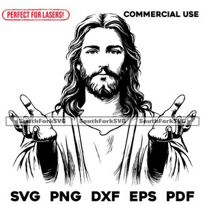 Jezus uitgestrekte palmen lasergraveren bestanden svg png dxf eps pdf | vector grafisch ontwerp knippen print kleurstof sub cnc digitaal bestand commercieel gebruik