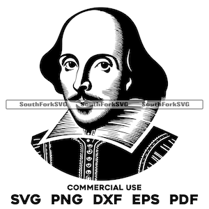 William Shakespeare Büste svg png dxf eps pdf | Vektorgrafik Design Cut Print Dye sub cnc digitale Datei Kommerzielle Nutzung