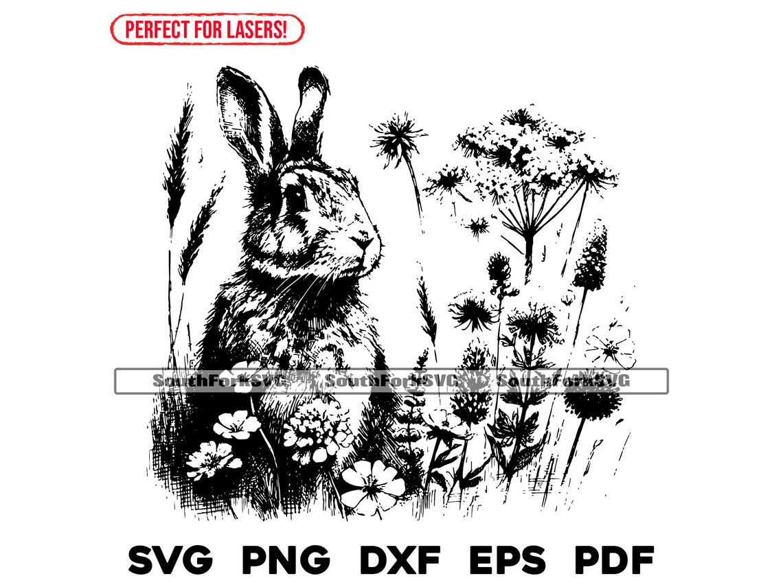 Bunny Rabbit Scene Laser Engrave Files Svg Png Dxf Eps Pdf | Vector ...