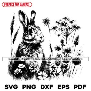 Bunny Rabbit scène lasergraveren bestanden svg png dxf eps pdf | vector grafisch ontwerp knippen print kleurstof sub cnc digitale bestanden commercieel gebruik