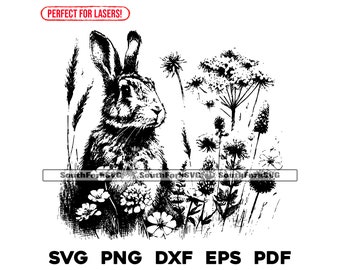 Bunny Rabbit Scene Laser Engrave Files svg png dxf eps pdf | vector graphic design cut print dye sub cnc digital files commercial use