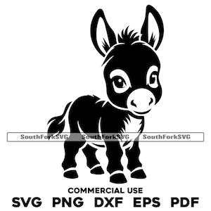 Lindo burro bebé svg png dxf eps pdf / archivos de impresión de corte de grabado láser / gráficos vectoriales clip art / descarga digital instantánea uso comercial