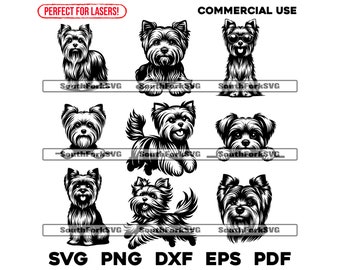 Yorkshire Terrier Design Bundle svg png dxf eps pdf | vector graphic cut file laser clip art | instant digital download commercial use