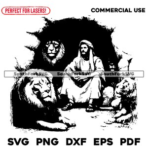 Daniel in the Lion's Den lasergraveerbestanden svg png dxf eps pdf | vector grafisch ontwerp knippen print kleurstof sub cnc digitaal bestand commercieel gebruik