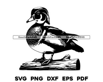 Wood Duck Standing on Log svg png dxf eps pdf | vector graphic design cut print dye sub laser engrave cnc digital files commercial use