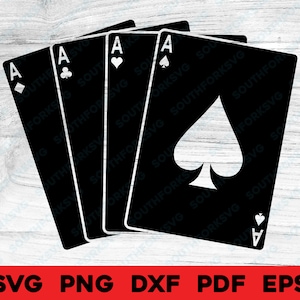 Karty do gry asy svg png dxf eps pdf As pik sylwetka plik cięcia grawerowanie cnc Clip Art Trefle serca diamenty grafika wektorowa
