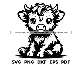 Baby Highland Cow | svg png dxf eps pdf | transparent vector graphic design cut print dye sub laser engrave files commercial use