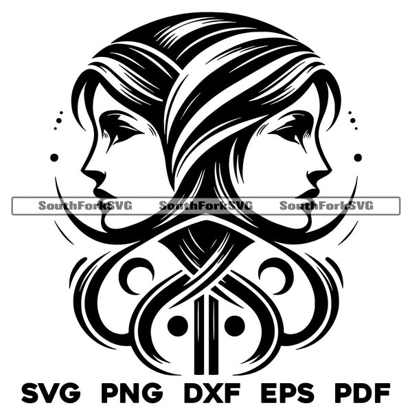 Gemini Twins Design | svg png dxf pdf eps | vector graphic design cut print dye sub laser engrave digital files commerial use