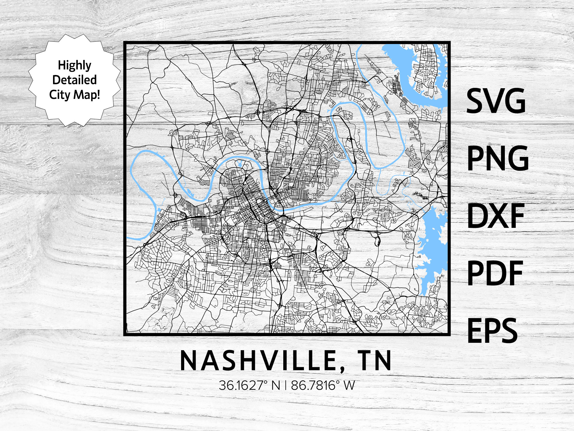 Nashville Tennessee TN City Map Svg Png Dxf Pdf Eps Vector Etsy