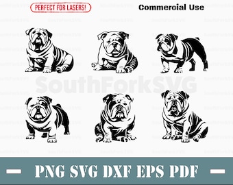 Bulldog Bundle Pack in svg png dxf eps pdf | vector graphic cut file laser clip art | instant download commercial use