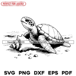 Lasergraveren bestand baby zeeschildpad schelp scène svg png dxf eps pdf voor houten borden borden glas vleeswaren Instant Download commercieel gebruik