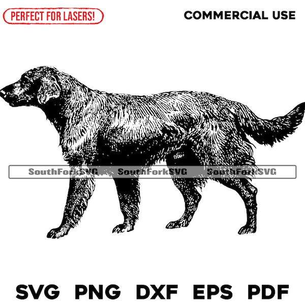 Laser Engrave File Flat Coated Retriever svg png dxf eps pdf | vector graphic design cut print dye sub cnc digital commercial use