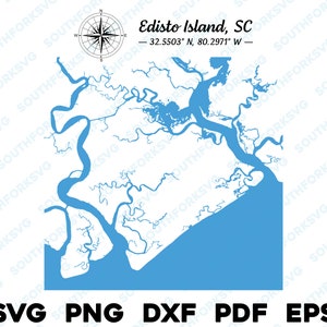 Edisto Island Caroline du Sud océan voies navigables carte forme Silhouette contour svg png dxf pdf eps vecteur graphique coupe graver fichier laser