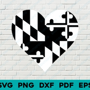 Maryland State Flag Heart Black White svg png dxf eps pdf vector graphic design digital file U.S. 50 State Flags USA America United States