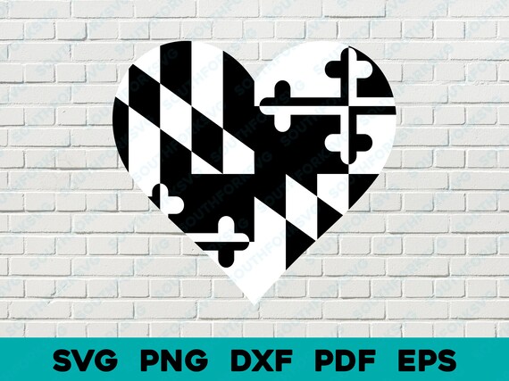 Maryland State Flag Heart Black White Svg Png Dxf Eps Pdf - Etsy