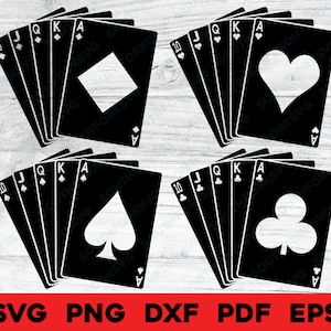 Royal Flush Playing Cards svg png dxf eps pdf Transparent Inverted Cut File Engrave Clip Art Clubs Hearts Diamonds Spades Vector Graphic