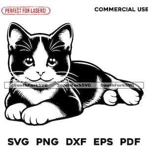 Tuxedo Katze liegend Design | svg png dxf eps pdf | Vektorgrafik Datei Laser Clip Art schneiden | sofortiger digitaler Download kommerzielle Nutzung