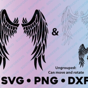 Angel Wings SVG PNG DXF, paquete de alas svg, Angel Wing Clipart, In Loving Memory of, memorial svg, ala del diablo, pájaro, estrella, halo, paz, corazón